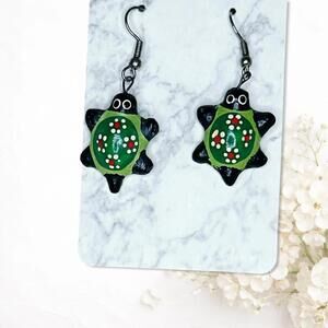 6088. Wood Painted Turtle Earrings